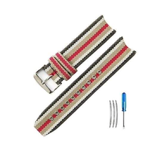 BWBVHRHZY Canvas-Uhrenarmband-Zubehör, gute Verschleißfestigkeit, Nylon-Uhrenarmband, passend for Burberry, passend for Omega Bu7600 7601 7602 7680, 22 mm(Stripes-Steel-K1) von BWBVHRHZY