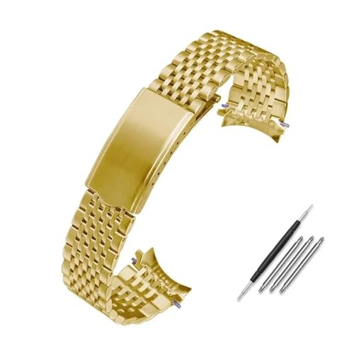 BWBVHRHZY Edelstahl-Uhrenarmband, passend for Omega, passend for Seamaster, gebogenes Ende, Edelstahlarmband, 18 mm, 19 mm, 20 mm, mit Werkzeug(Gold,20mm) von BWBVHRHZY