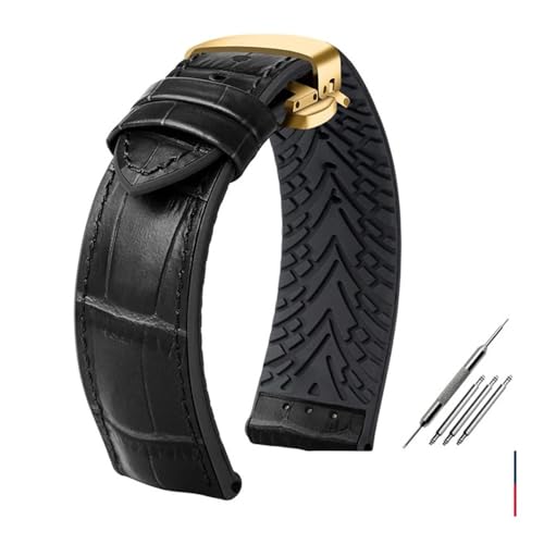 BWBVHRHZY Fit for Rolex Fit for Ctizen Fit for Tissot Leder Armband Gummi Silikon Uhr Band Männer 19mm 20mm 21mm 22mm 23mm Verschluss Armband(BLACK WHITE,22mm) von BWBVHRHZY