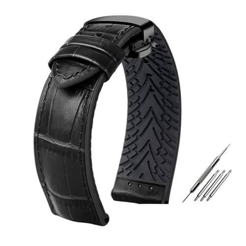 BWBVHRHZY Fit for Rolex Fit for Ctizen Fit for Tissot Leder Armband Gummi Silikon Uhr Band Männer 19mm 20mm 21mm 22mm 23mm Verschluss Armband(White Black,22mm) von BWBVHRHZY