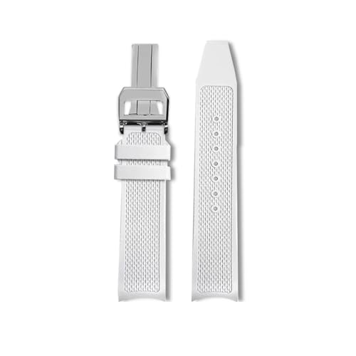 BWBVHRHZY Fluorkautschuk-Silikon-Uhrenarmband, 20 mm, Arc-Schnittstelle, weich, schwarz, blau, grün, weiß, grau, Herrenarmband, passend for IWC, passend for Portugieser(White-Silver) von BWBVHRHZY