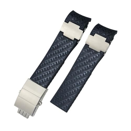 BWBVHRHZY Gummi-Silikon-Uhrenarmband, 22 mm, passend for Ulysse Nardin 263 DIVER, gebogenes Endarmband, schwarz-blaues Sportarmband(Black Wave 1,22mm Gold Buckle) von BWBVHRHZY