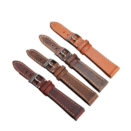 BWBVHRHZY Handgefertigtes weiches Lederarmband, 18, 19, 20, 21, 22 mm, Retro-Antik-Armband, Distressed-braunes Herrenarmband aus Leder(Oily Brown,22mm) von BWBVHRHZY