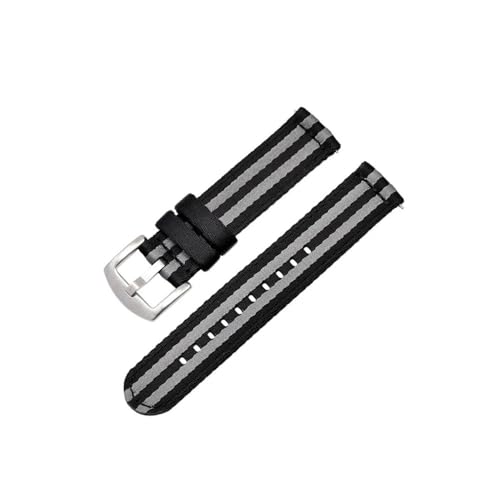 BWBVHRHZY Klassisches Streifen-Nylon-Uhrenarmband, 20 mm, 22 mm, glänzendes Sicherheitsgurt-Uhrenarmband, Schnellverschluss, weiches Sportarmband, Uhrenzubehör(Black gray black 1,18mm) von BWBVHRHZY