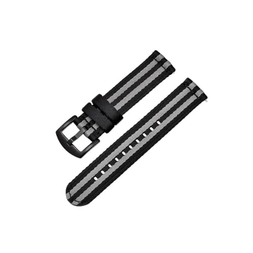 BWBVHRHZY Klassisches Streifen-Nylon-Uhrenarmband, 20 mm, 22 mm, glänzendes Sicherheitsgurt-Uhrenarmband, Schnellverschluss, weiches Sportarmband, Uhrenzubehör(Black gray black 2,22mm) von BWBVHRHZY