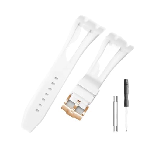 BWBVHRHZY Langlebiges und bequemes Uhrenarmband, passend for Audemars Piguet, passend for Royal Oak Offshore 15703 15400, mit Silikonarmband(White-Rose-K14) von BWBVHRHZY