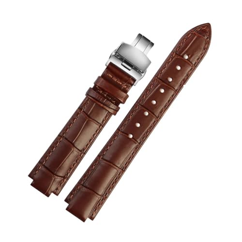 BWBVHRHZY Leder Armband Fit for Ballon Bleu Handgelenk Band Männer Weibliche Konvexen Lederband 14 * 8mm 18 * 11mm 20 * 12mm Mode Armband(Brown silver B,18-11mm) von BWBVHRHZY