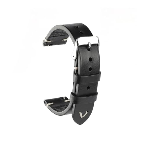 BWBVHRHZY Leder Braun Handgemacht Uhrenarmband 18mm 19mm 20mm 22mm Uhrenarmband Crack Muster Armband Gürtel Schnellverschluss Bar(Black,19mm) von BWBVHRHZY