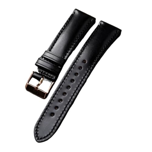 BWBVHRHZY Lederschicht-Uhrenarmband 18 19 20 21 22 mm schwarzes Curry-Lederarmband, Vintage-Stil for Herren(A rose gold buckle,22mm) von BWBVHRHZY