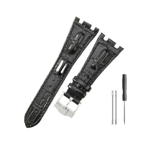 BWBVHRHZY Lederuhrenarmbänder passend for Audemars und passend for Piguet Royal Oak 15710 26471 26474 28 mm mit Faltschließe(Black-Steel-K13) von BWBVHRHZY
