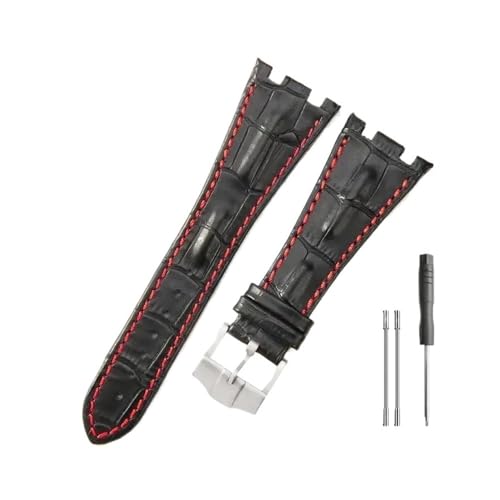 BWBVHRHZY Lederuhrenarmbänder passend for Audemars und passend for Piguet Royal Oak 15710 26471 26474 28 mm mit Faltschließe(Black red-Steel-K13) von BWBVHRHZY