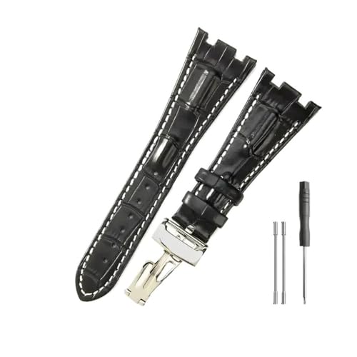 BWBVHRHZY Lederuhrenarmbänder passend for Audemars und passend for Piguet Royal Oak 15710 26471 26474 28 mm mit Faltschließe(Black white-Steel-Z1) von BWBVHRHZY