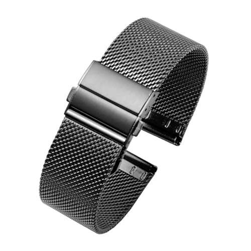 BWBVHRHZY Mesh Fit for Milanese Loop Uhrenarmband Armband Edelstahl Silber Schwarz Armbanduhr Armband Faltschließe 16mm 18mm 20mm 22mm 24mm(Black,16mm) von BWBVHRHZY