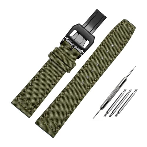 BWBVHRHZY Nylon-Canvas mit Leder-Unterseite, Uhrenarmband, 20, 21, 22, Armeegrün, Blau, Schwarz, passend for IWC Mark-xx Pilot Portugieser(Army green-Black,20mm) von BWBVHRHZY