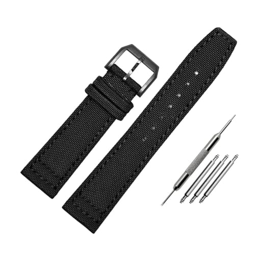 BWBVHRHZY Nylon-Canvas mit Leder-Unterseite, Uhrenarmband, 20, 21, 22, Armeegrün, Blau, Schwarz, passend for IWC Mark-xx Pilot Portugieser(Black-B pin,21mm) von BWBVHRHZY