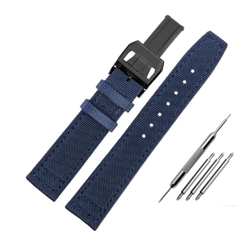 BWBVHRHZY Nylon-Canvas mit Leder-Unterseite, Uhrenarmband, 20, 21, 22, Armeegrün, Blau, Schwarz, passend for IWC Mark-xx Pilot Portugieser(Blue-Black,20mm) von BWBVHRHZY