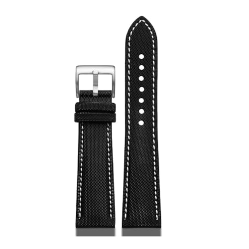 BWBVHRHZY Nylon mit Lederunterseite, 20, 21, 22, 24 mm, Herrenarmband, passend for Tag Heuer F1, passend for Carrera Aquaracer-Serie(Black white-S pin,24mm) von BWBVHRHZY
