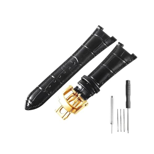 BWBVHRHZY Passend for Patek Philippe Lederuhr mit Kerbe der Serien 5711, 5712, 5726, helles und glattes Uhrenarmband, 25 mm(Black-GD-Z21) von BWBVHRHZY