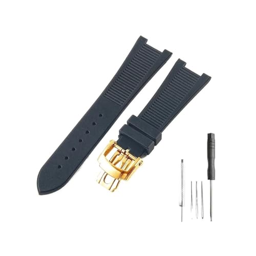 BWBVHRHZY Passend for Patek Philippe Sport Elegance 5726/5711/5712 Nautilus Series Silikon-Uhrenarmband-Zubehör 25 x 13 mm(Black-GD-Z21) von BWBVHRHZY