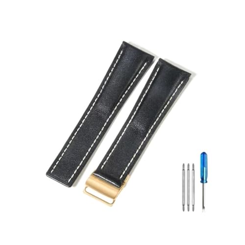 BWBVHRHZY Passend for Piloten der Breitling-Serie, passend for italienische Avengers, passend for Air Timing, passend for Ocean Culture, passend for Lederarmband 22/24 mm(Black(PW)-Golden-Z16,24mm) von BWBVHRHZY