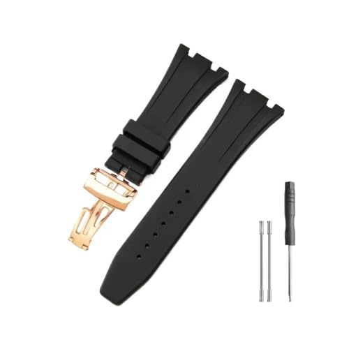 BWBVHRHZY Passend for Seiko Gummi-Silikon-Uhrenarmband, passend for Ap Royal Oak 15400/26331/15500 in Orange, Grün und Blau, 27 mm Uhrenarmbänder(Black-Rose-Z1) von BWBVHRHZY