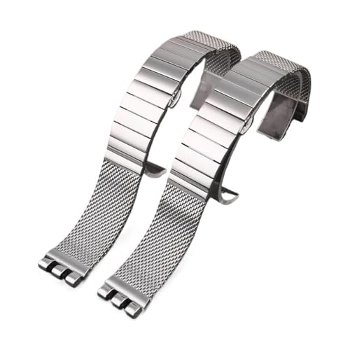 BWBVHRHZY Passend for Swatch Precision Steel Uhrenarmband YCS443G Edelstahl-Uhrenarmband mit konkaver und konvexer Schnittstelle, Stahlband 19 20 21 mm(Black) von BWBVHRHZY