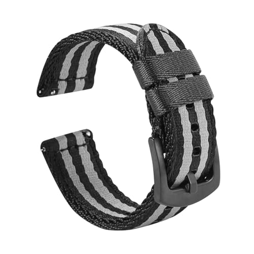 BWBVHRHZY Premium-Nylon-Uhrenarmband, Schnellverschluss-Uhrenarmband, 18 mm, 20 mm, 22 mm, Sicherheitsgurt, Nylon, militärisch, gestreift, Ersatz-Uhrenzubehör(Black gray black 2,22mm) von BWBVHRHZY