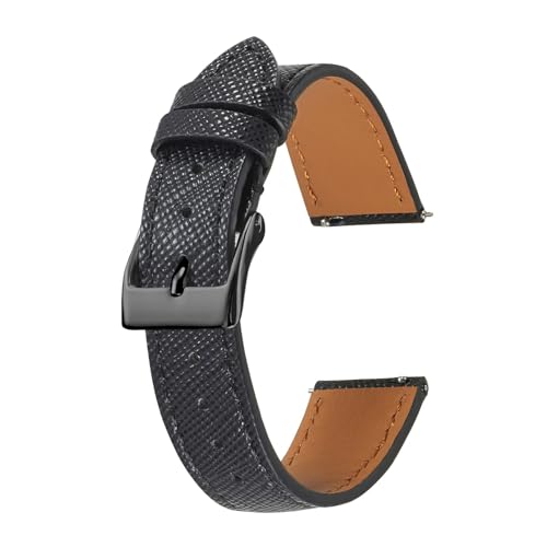 BWBVHRHZY Quick Release Tapered Fit for Saffiano Leder Uhrenarmband 18mm 20mm 22mm Slim Uhrenarmbänder for Männer Frauen Ersatzuhrenarmbänder(Black black buckle,18mm) von BWBVHRHZY