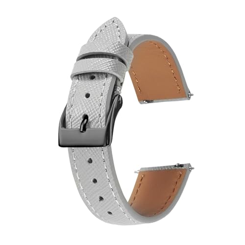 BWBVHRHZY Quick Release Tapered Fit for Saffiano Leder Uhrenarmband 18mm 20mm 22mm Slim Uhrenarmbänder for Männer Frauen Ersatzuhrenarmbänder(Grey black buckle,18mm) von BWBVHRHZY
