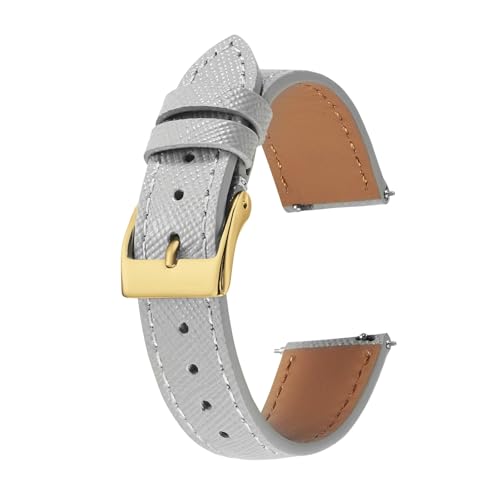 BWBVHRHZY Quick Release Tapered Fit for Saffiano Leder Uhrenarmband 18mm 20mm 22mm Slim Uhrenarmbänder for Männer Frauen Ersatzuhrenarmbänder(Grey gold buckle,20mm) von BWBVHRHZY