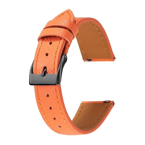 BWBVHRHZY Quick Release Tapered Fit for Saffiano Leder Uhrenarmband 18mm 20mm 22mm Slim Uhrenarmbänder for Männer Frauen Ersatzuhrenarmbänder(Orange black buckle,20mm) von BWBVHRHZY
