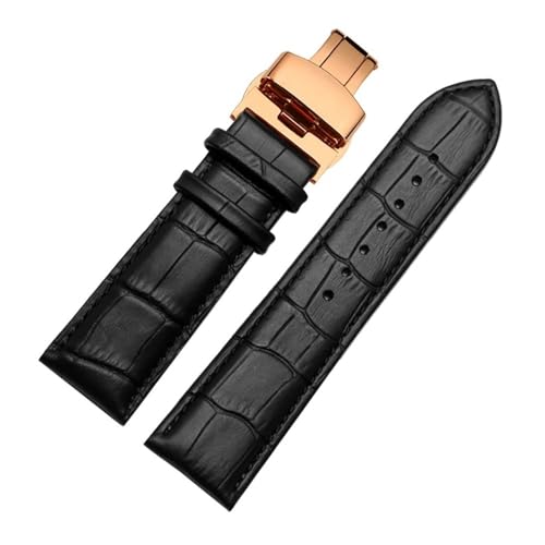 BWBVHRHZY Uhrenarmband 23mm 24mm 26mm 28mm Große Breite Schwarz Braun Herren Lederarmband Armbänder(Black-rosegold,22mm) von BWBVHRHZY