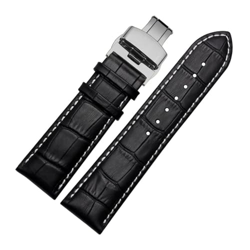 BWBVHRHZY Uhrenarmband 23mm 24mm 26mm 28mm Große Breite Schwarz Braun Herren Lederarmband Armbänder(Black white-silver,26mm) von BWBVHRHZY