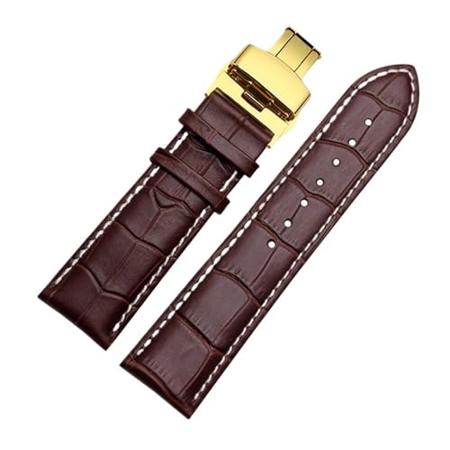 BWBVHRHZY Uhrenarmband 23mm 24mm 26mm 28mm Große Breite Schwarz Braun Herren Lederarmband Armbänder(Brown white-gold,26mm) von BWBVHRHZY