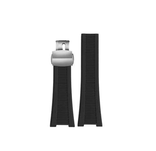 BWBVHRHZY Uhrenarmband aus Silikonkautschuk, 25 x 13 mm, weich gestreift, Schwarz, Braun, Grau, Grün, Herrenarmband, passend for Patek Philippe(B Black-S) von BWBVHRHZY