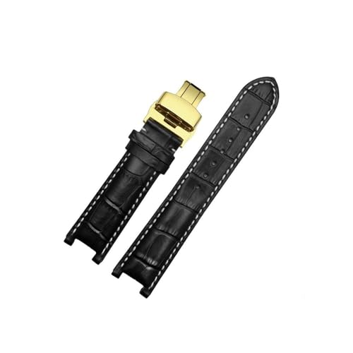 BWBVHRHZY Uhrenarmband passend for GC 22 x 13 mm, 20 x 11 mm, gekerbtes Armband mit Edelstahl-Schnalle, Herren- und Damen-Uhrengürtel(Black white line gk,22-13mm) von BWBVHRHZY