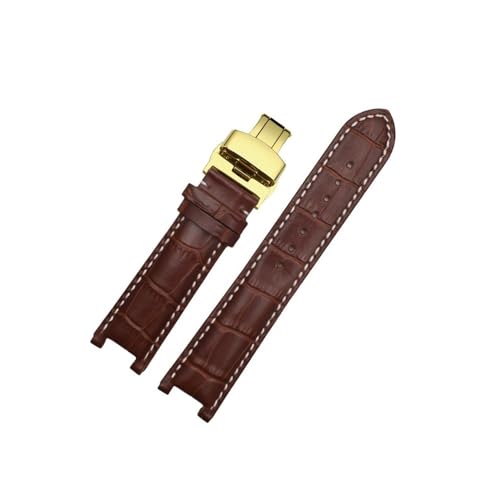 BWBVHRHZY Uhrenarmband passend for GC 22 x 13 mm, 20 x 11 mm, gekerbtes Armband mit Edelstahl-Schnalle, Herren- und Damen-Uhrengürtel(Brown white line gk,20-11mm) von BWBVHRHZY