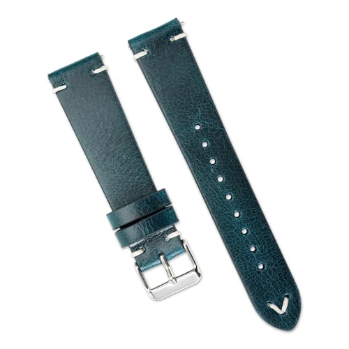 BWBVHRHZY Vintage Ölwachs Leder Uhrenarmband 18mm 19mm 20mm 22mm Schnellverschluss Uhrenarmband Braun Schwarz Grün Armband Gürtel(Blue,22mm) von BWBVHRHZY