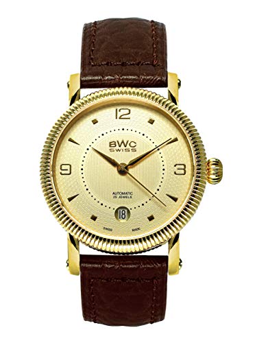 BWC Swiss Herren Uhr Analog Automatik mit Leder Armband 207685139 von BWC Swiss
