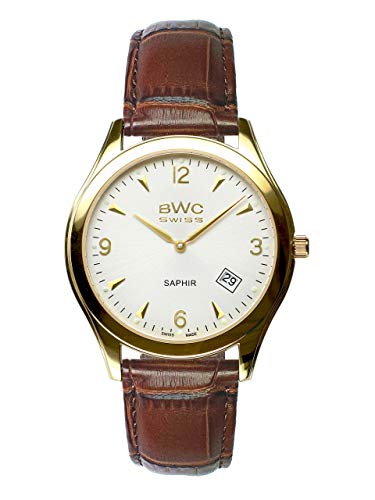 BWC Swiss Herren Uhr Analog Quarz mit Leder Armband 200355108 von BWC Swiss