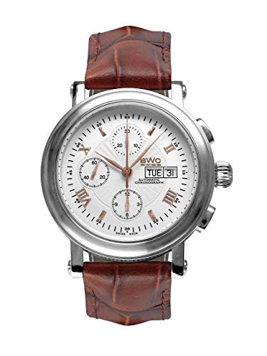 BWC Swiss Herren Uhr Chronograph Automatik mit Leder Armband 207695007 von BWC Swiss