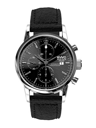 BWC Swiss Herren Uhr Chronograph Automatik mit Leder Armband 207785001 von BWC Swiss