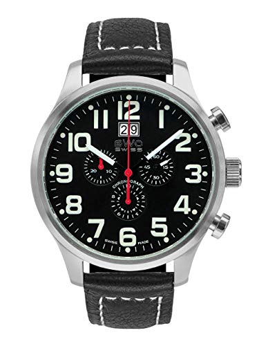 BWC Swiss Herren Uhr Chronograph Quarz mit Leder Armband 200095002 von BWC Swiss