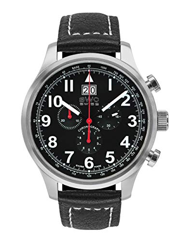 BWC Swiss Herren Uhr Chronograph Quarz mit Leder Armband 200095008 von BWC Swiss