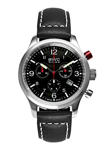 BWC Swiss Herren Uhr Chronograph Quarz mit Leder Armband 200175039 von BWC Swiss