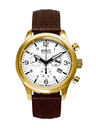BWC Swiss Herren Uhr Chronograph Quarz mit Leder Armband 200175151 von BWC Swiss