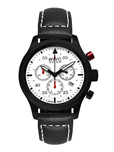 BWC Swiss Herren Uhr Chronograph Quarz mit Leder Armband 200175446 von BWC Swiss