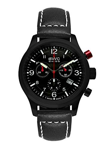 BWC Swiss Herren Uhr Chronograph Quarz mit Leder Armband 200175449 von BWC Swiss