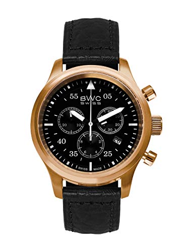 BWC Swiss Herren Uhr Chronograph Quarz mit Leder Armband 200175752 von BWC Swiss