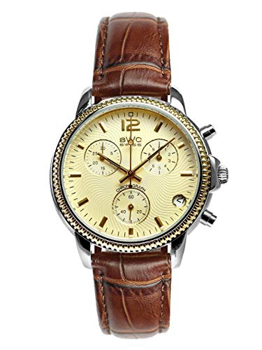BWC Swiss Herren Uhr Chronograph Quarz mit Leder Armband 210955208 von BWC Swiss